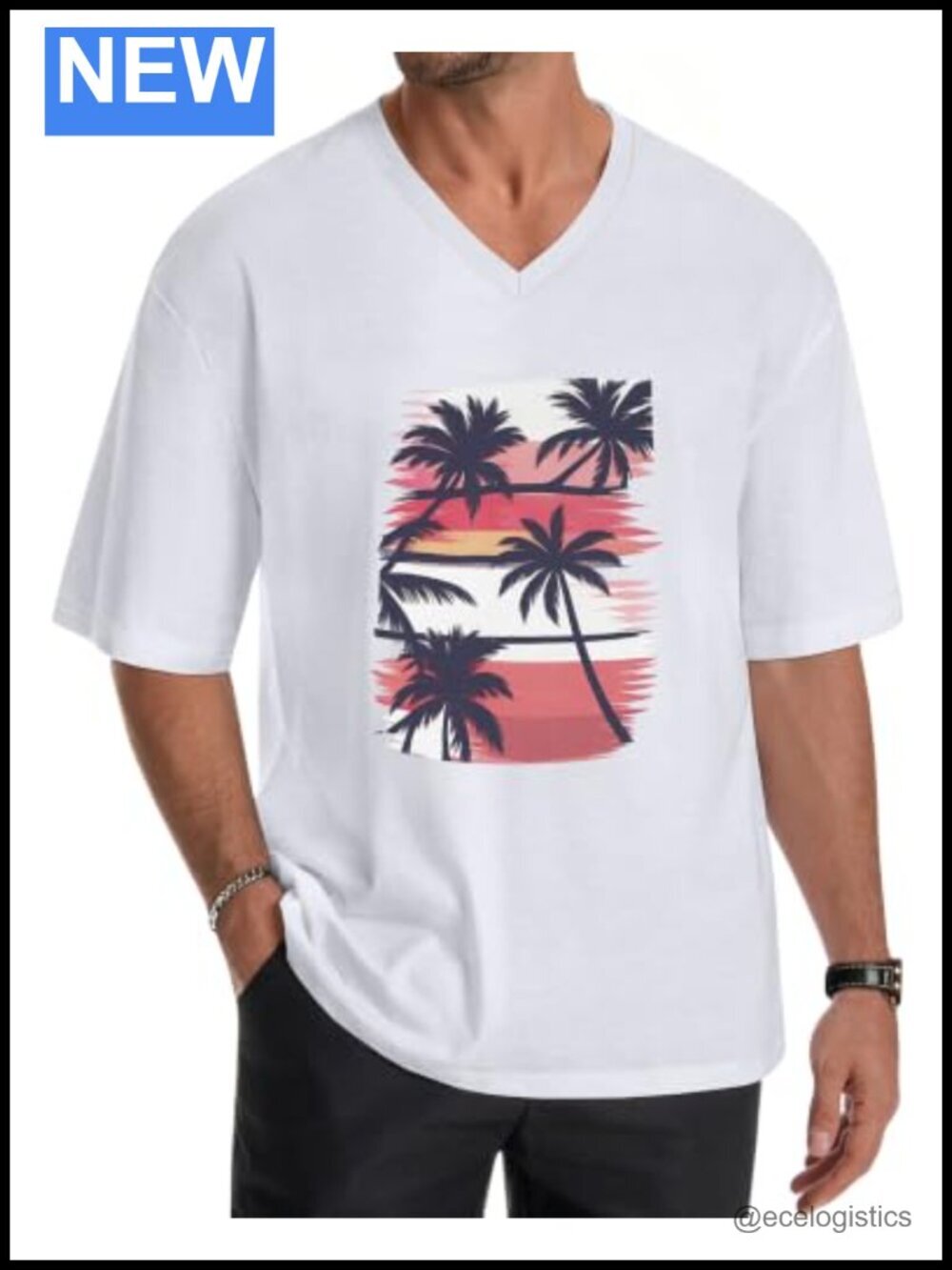 Oversized V-Neck Graphic Tee for Men - Soft Streetwear Top